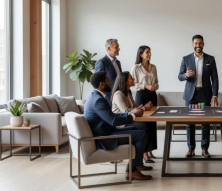 Animateur d’événement dans un loft lumineux avec invités