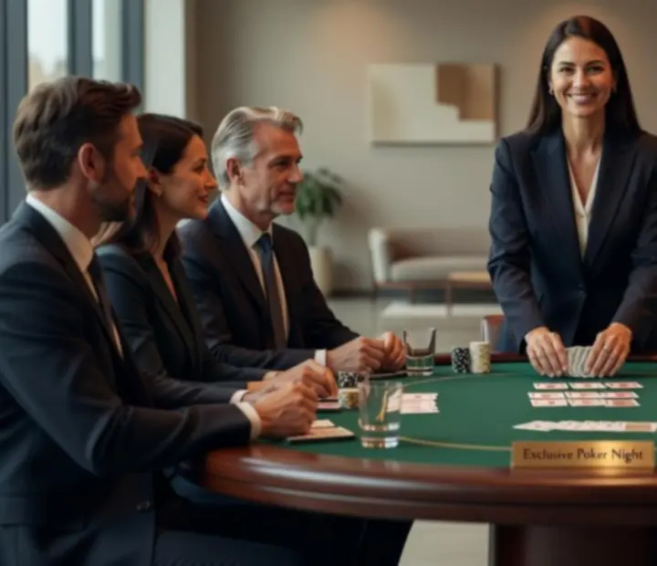 Croupier Nexolvari animant une table de poker lors d’un événement chic