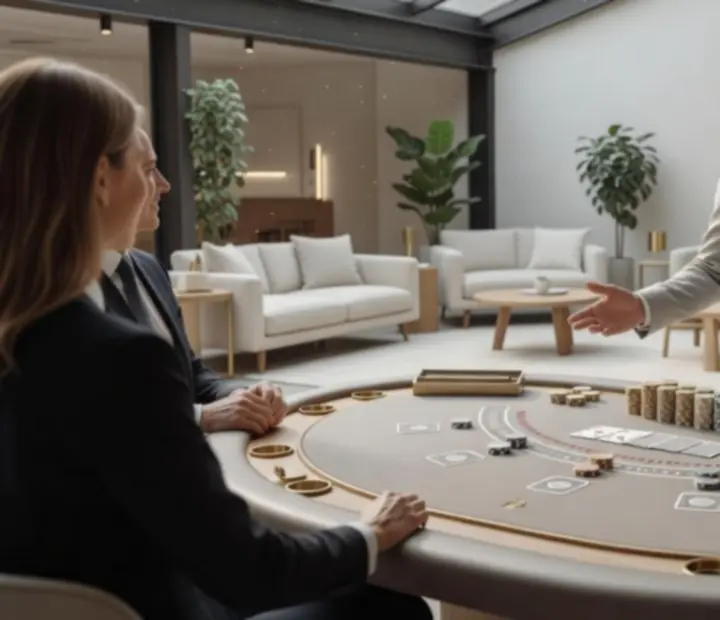 Table de blackjack lors d’un événement Nexolvari dans un loft lumineux