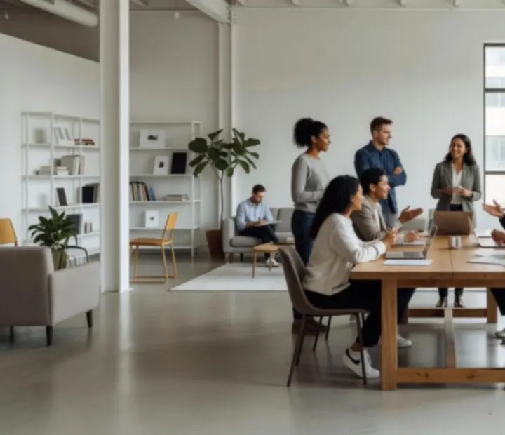 Équipe Nexolvari réunie dans un espace loft lumineux