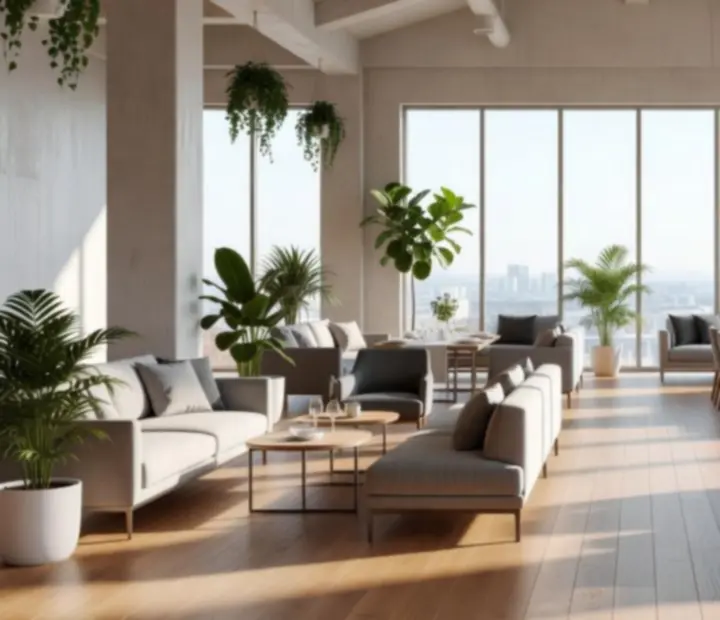 Vue d’un événement Nexolvari dans un loft lumineux avec décor contemporain