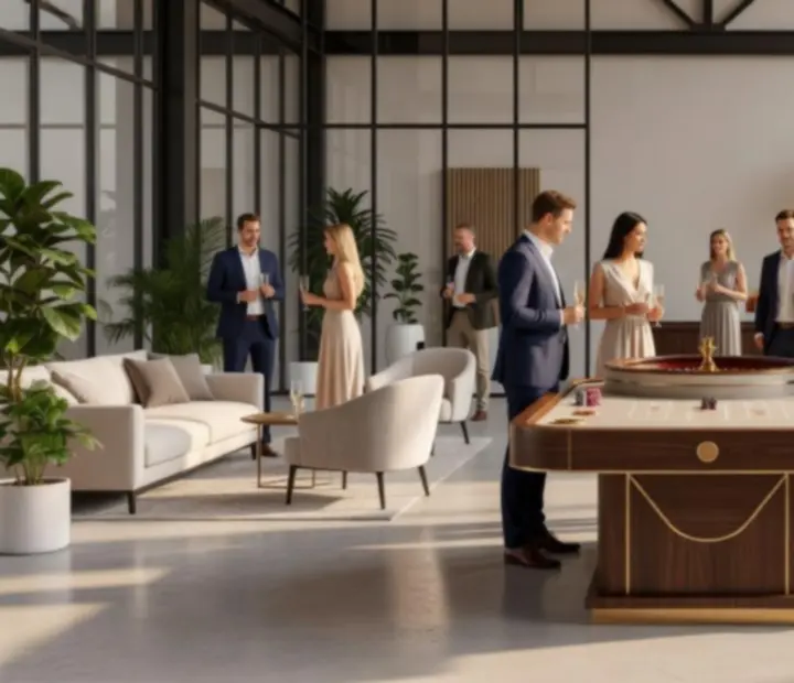 Roulette dans un espace événementiel contemporain et lumineux