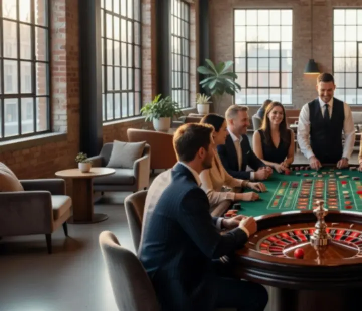 Table de roulette Nexolvari installée dans un loft lumineux avec mobilier contemporain