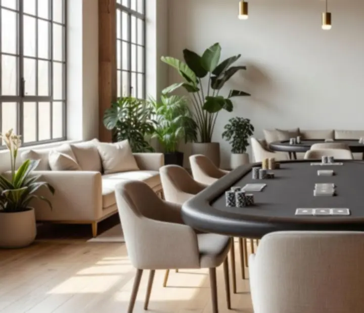 Table de poker dans un loft lumineux avec décoration contemporaine